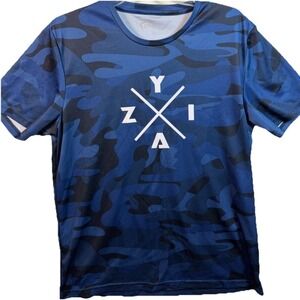 Zyia Active Mens Large T-shirt Blue Camouflage Short Sleeve Performance Training